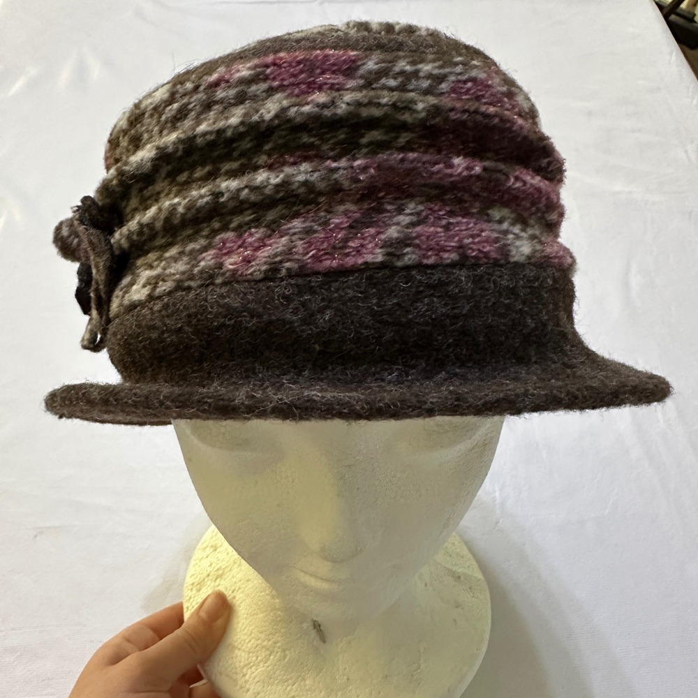 Bordoni Italy Wool Blend Cloche Hat Brown Purple Parisian Chic Academia Granny